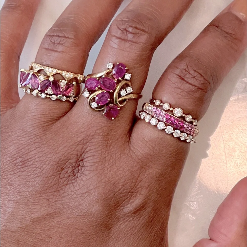 🎉HP🎉 Purple Pink Tourmaline & Diamond Marquise Stacking Band Ring, size 6.25 - Picture 5 of 8